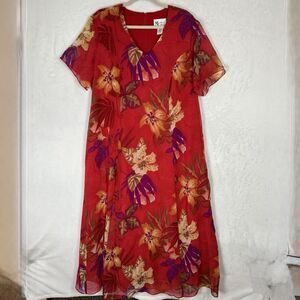 Maggie Sweet Red Floral Maxi Dress Plus Size 1X Tropical‎ Resort Cruise Aloha